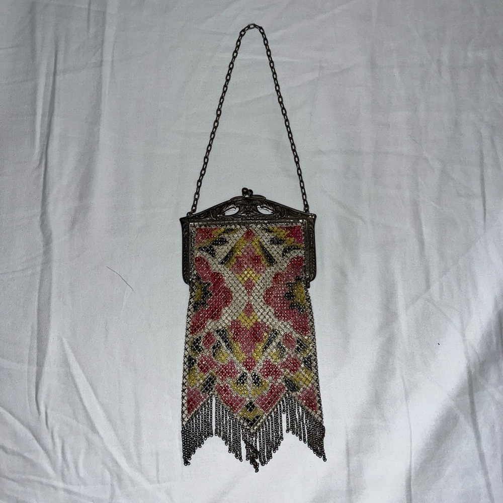 Vintage Chainmail Clutch with Pink and Yellow Accents - Picture 7 of 16